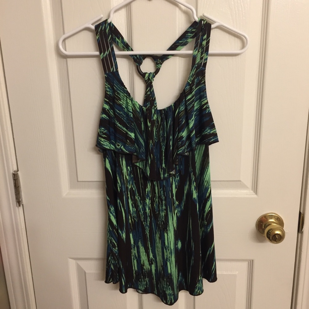 brown lime green and teal tank size S
